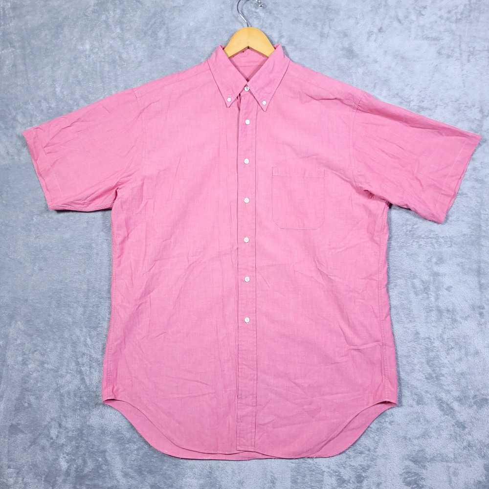 Vintage Brooks Brothers Shirt Mens Large Pink Cotton Button Down Short Sleeve